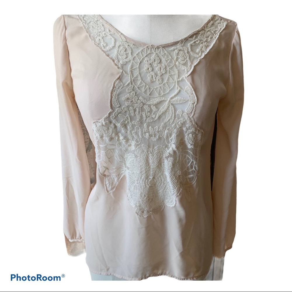 Chloe K Lace Front Soft Pink high Low Flowy top